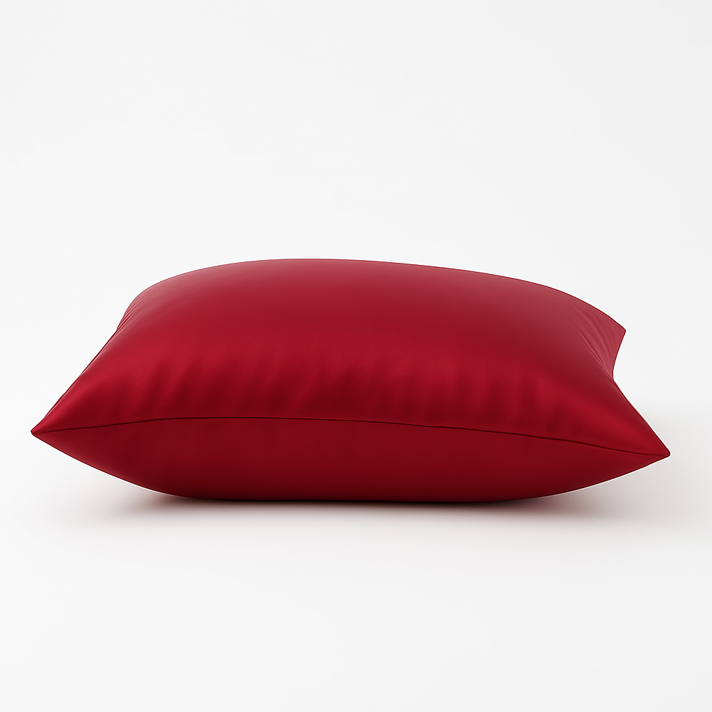 Taie d'oreiller en satin de soie rouge