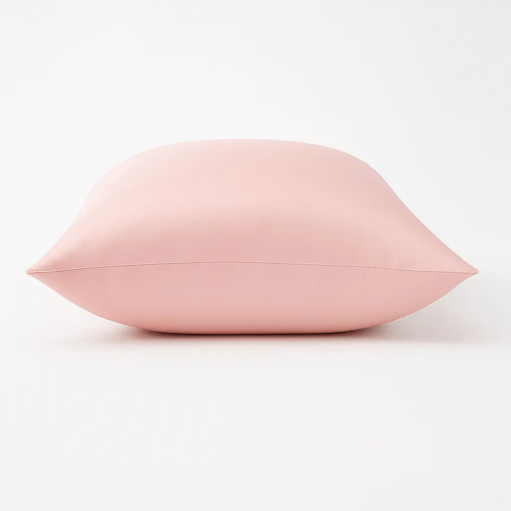 taie d'oreiller en soie rose sur fond blanc