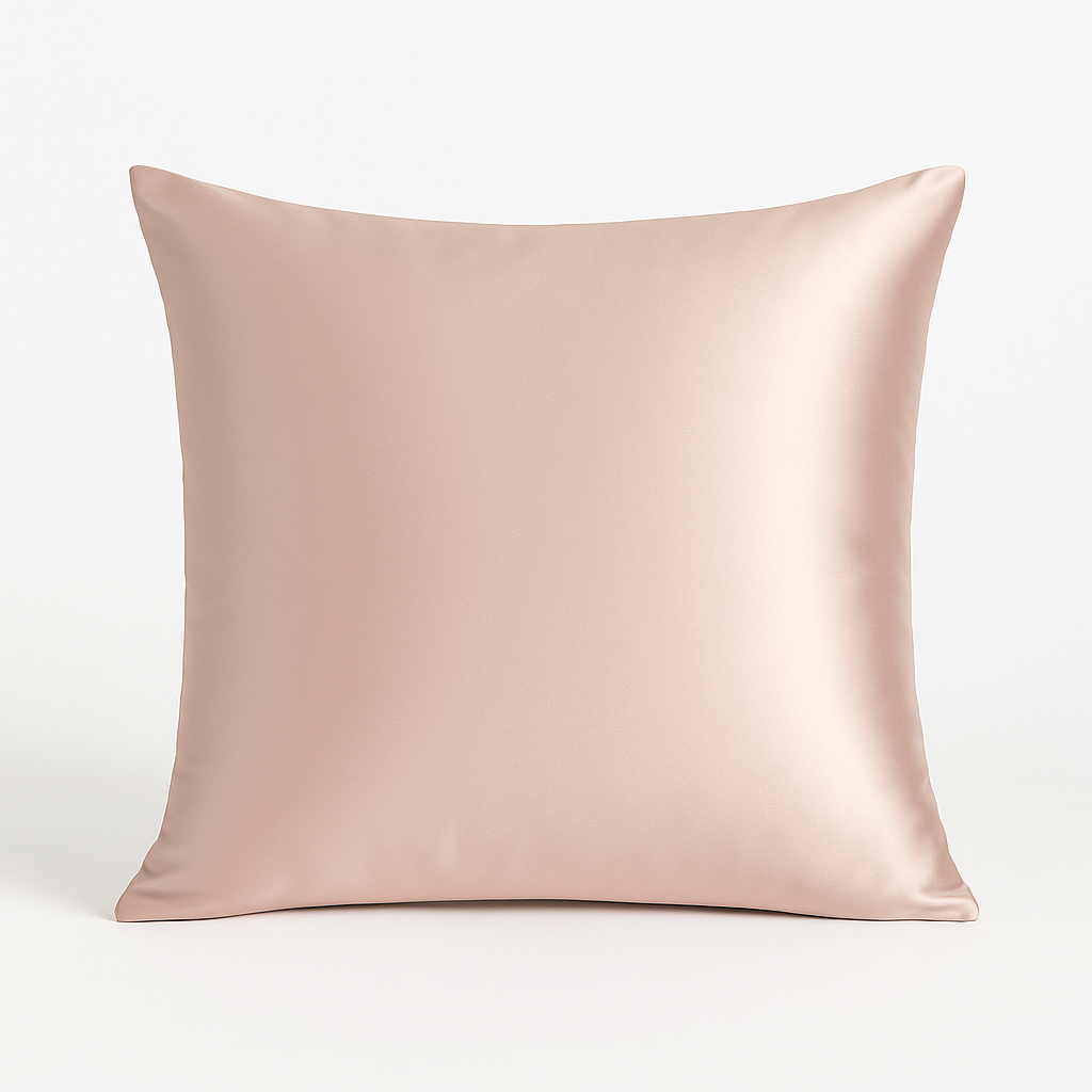 taie en satin sur fond blanc rose poudré