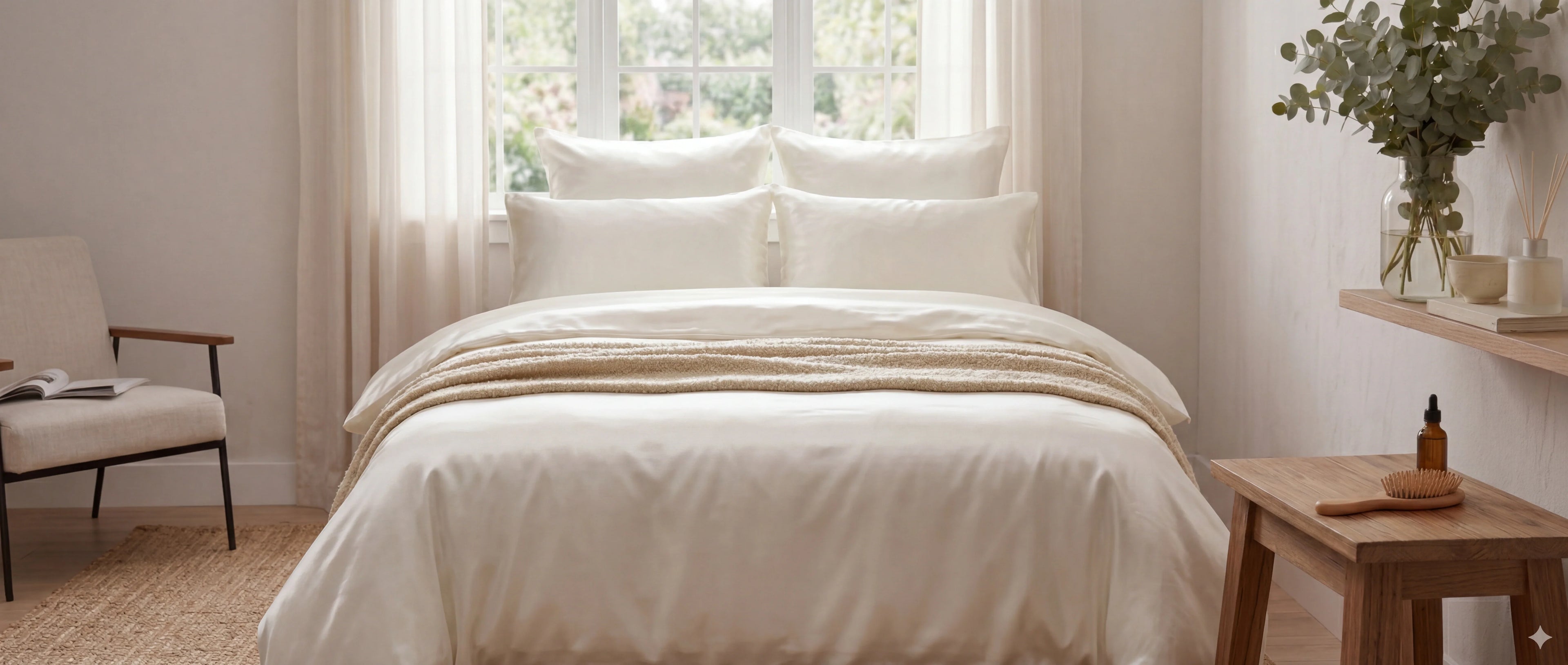 parure de lit en soie blanche  Image