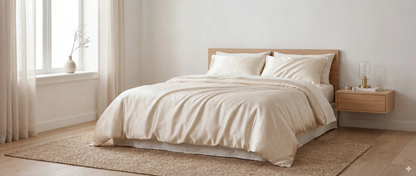 parure de lit en soie avec chambre minimaliste