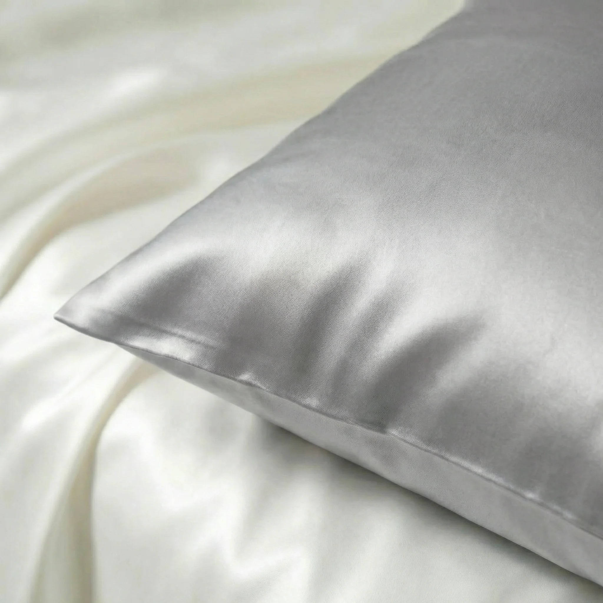 taie d'oreiller en soie gris argenté  Image