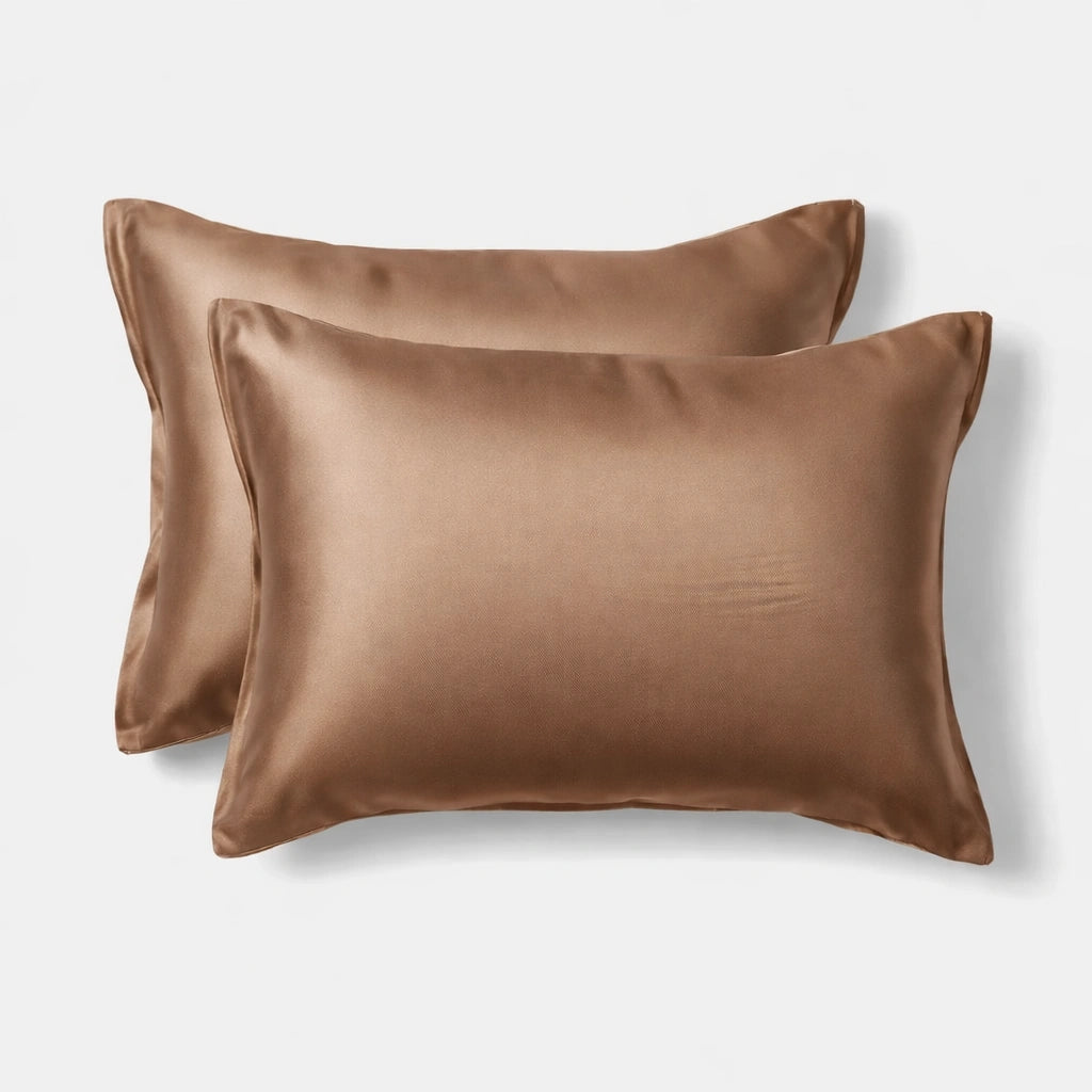 Taie d'oreiller en soie 22 Momme- Marron café - 100% Soie naturelle