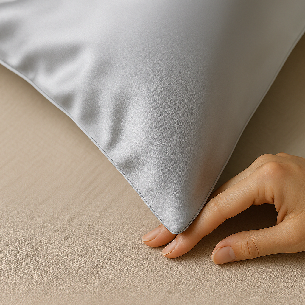 taie d'oreiller en soie gris argenté 