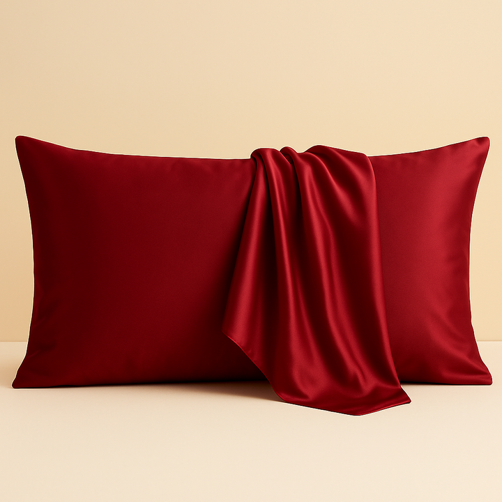 Taie d'oreiller en satin de soie rouge