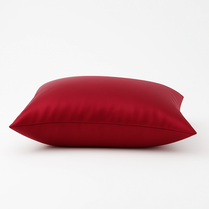 Taie d'oreiller en satin de soie rouge