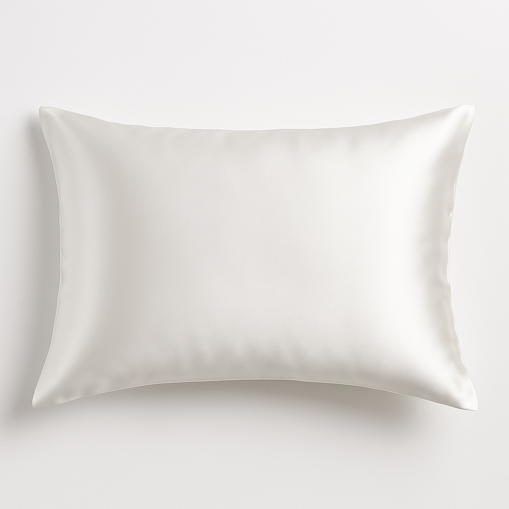 taie d'oreiller en soie  25  Momme 
blanche sur fond blanc 