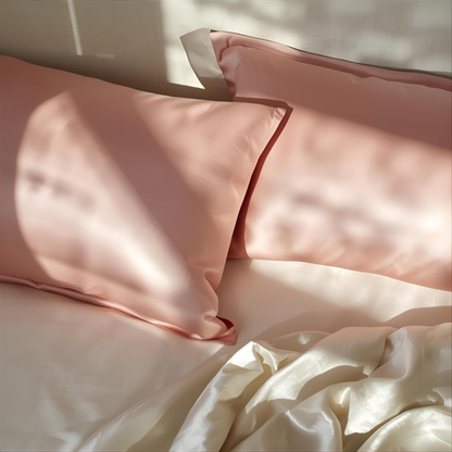 2 taie en satin rose poudré