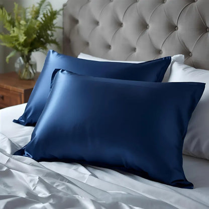 taie d'oreiller en soie bleu marine 25 Momme