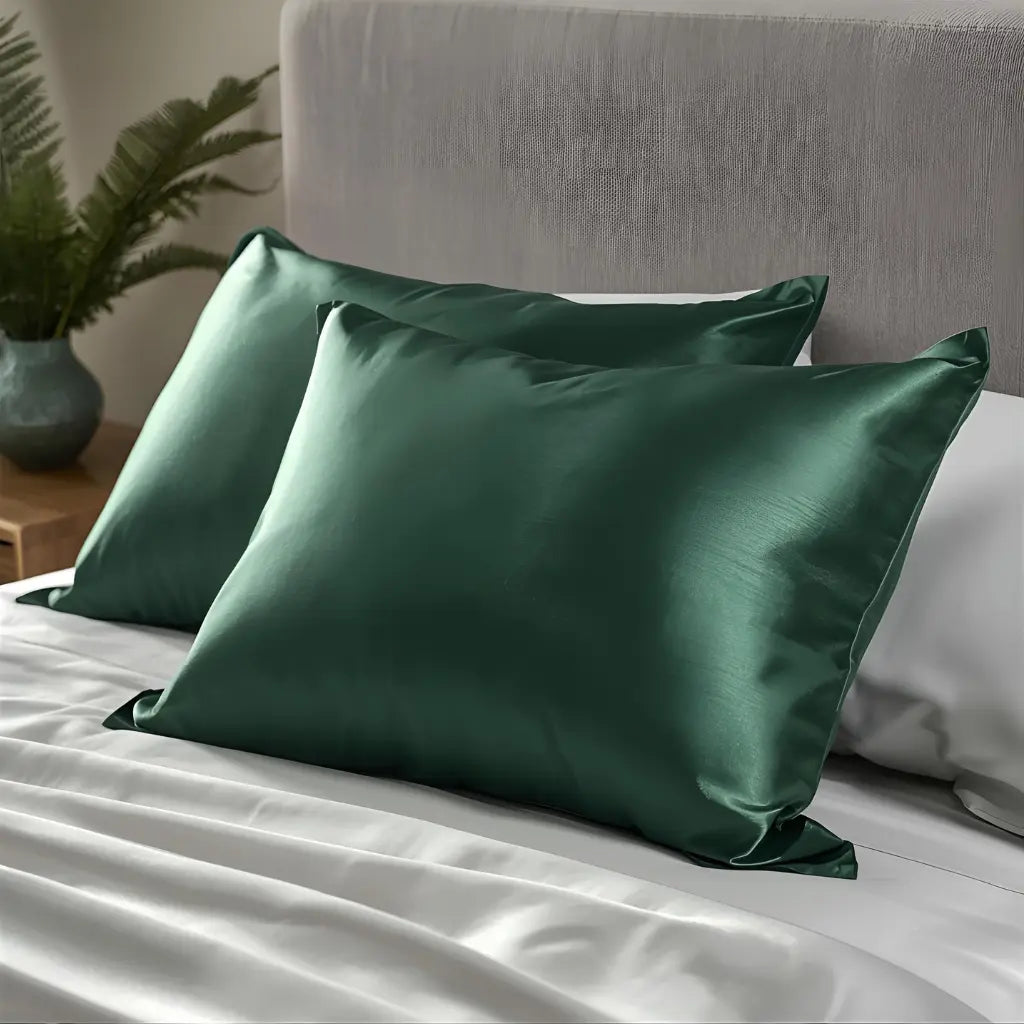 Deux taies d’oreiller en soie 30 momme vert forêt