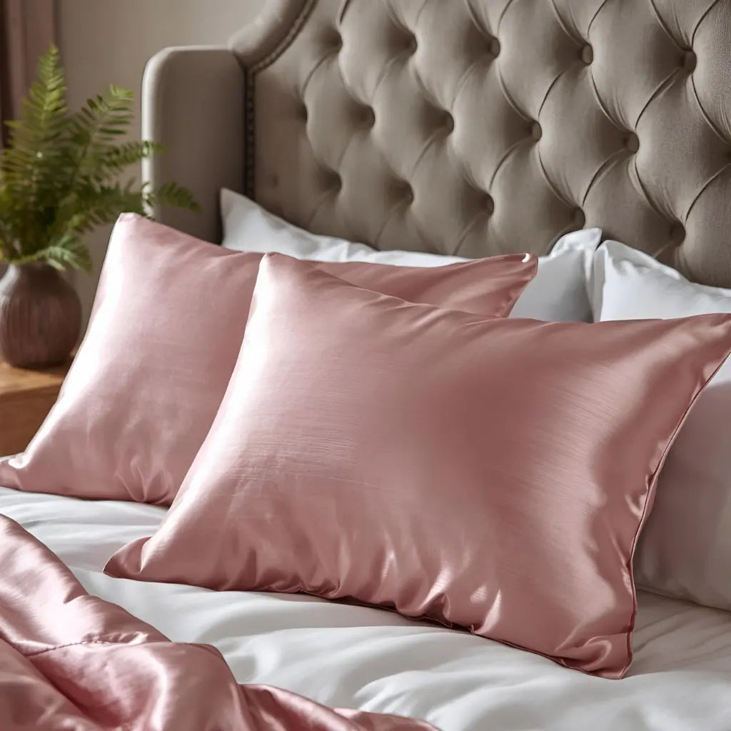 2 taie d'oreiller en soie 30 Momme posé sur le lit