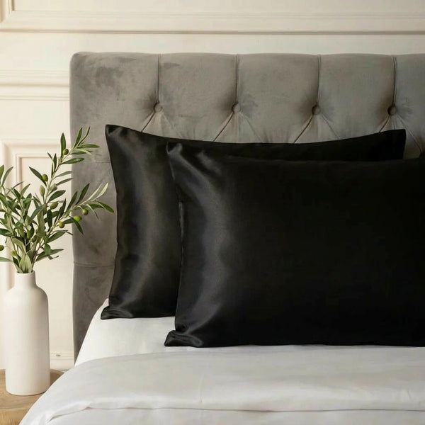 Taie d'oreiller en soie 25 Momme Noir - Grade 6A OEKO-TEX