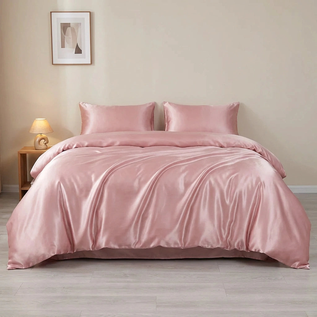 parure de lit en soie rose 
