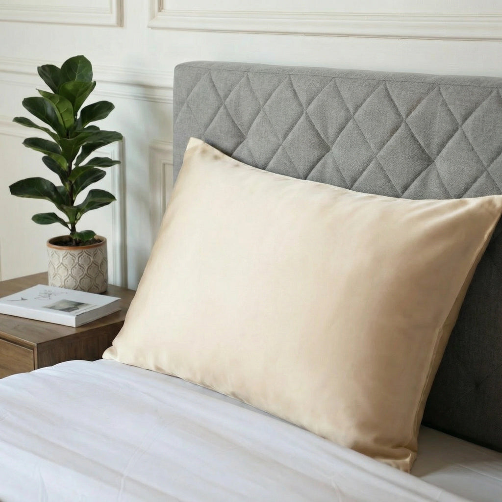 taie d'oreiller en soie beige champagne 