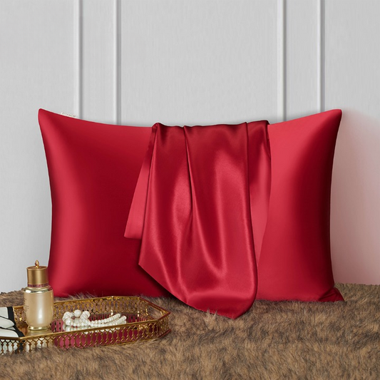 Taie d’oreiller en soie rouge vif avec foulard assorti – literie de luxe pour protection des cheveux et de la peau