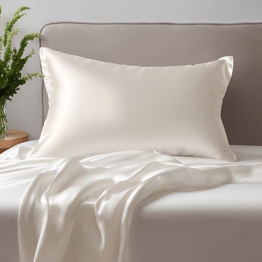 Taie d’oreiller en soie ivoire – housse haut de gamme au toucher soyeux et à la brillance élégante, parfaite pour un sommeil réparateur et la protection des cheveux et de la peau