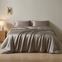 parure de lit en soie beige gris 