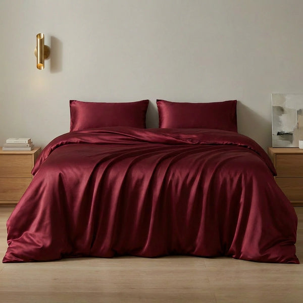 Housse de couette en soie de mûrier Rouge vin - Grade 6A OEKO-TEX