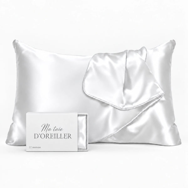 Taie d'oreiller 100% soie de murier 22 Momme Blanc Nacré en soie de mûrier 60x60