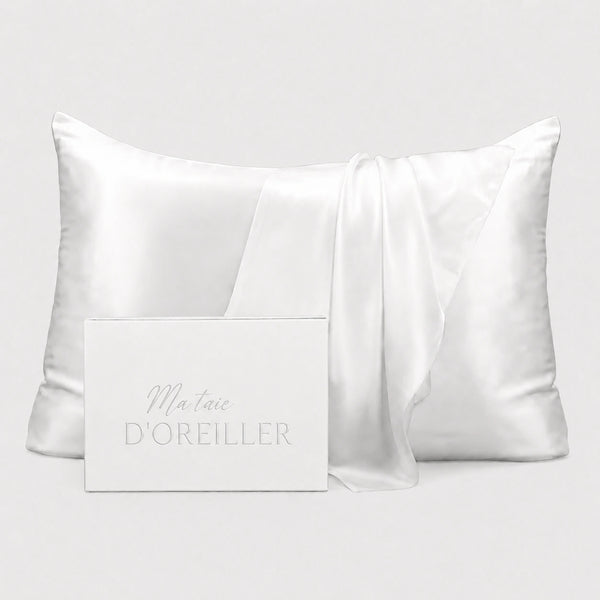 Taie d'oreiller 100% soie de murier 22 Momme Blanc en soie de mûrier 65x65
