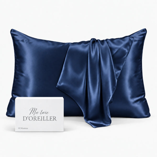 Taie d'oreiller en soie de mûrier 19 Momme Bleu Nuit en soie de mûrier 60x60