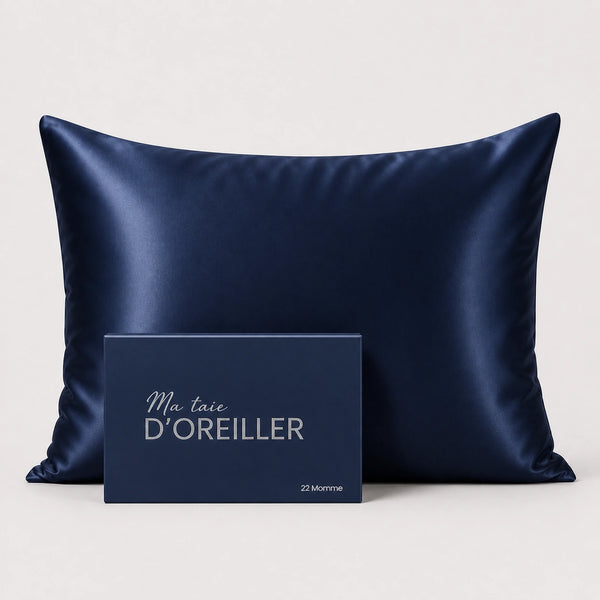 Taie d'oreiller en soie 22 Momme Bleu Nuit - Grade 6A OEKO-TEX