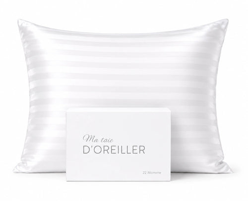 Taie d'oreiller en soie rayée 100% soie de mûrier Blanc · soie de mûrier Grade 6A | Ma Taie d'Oreiller