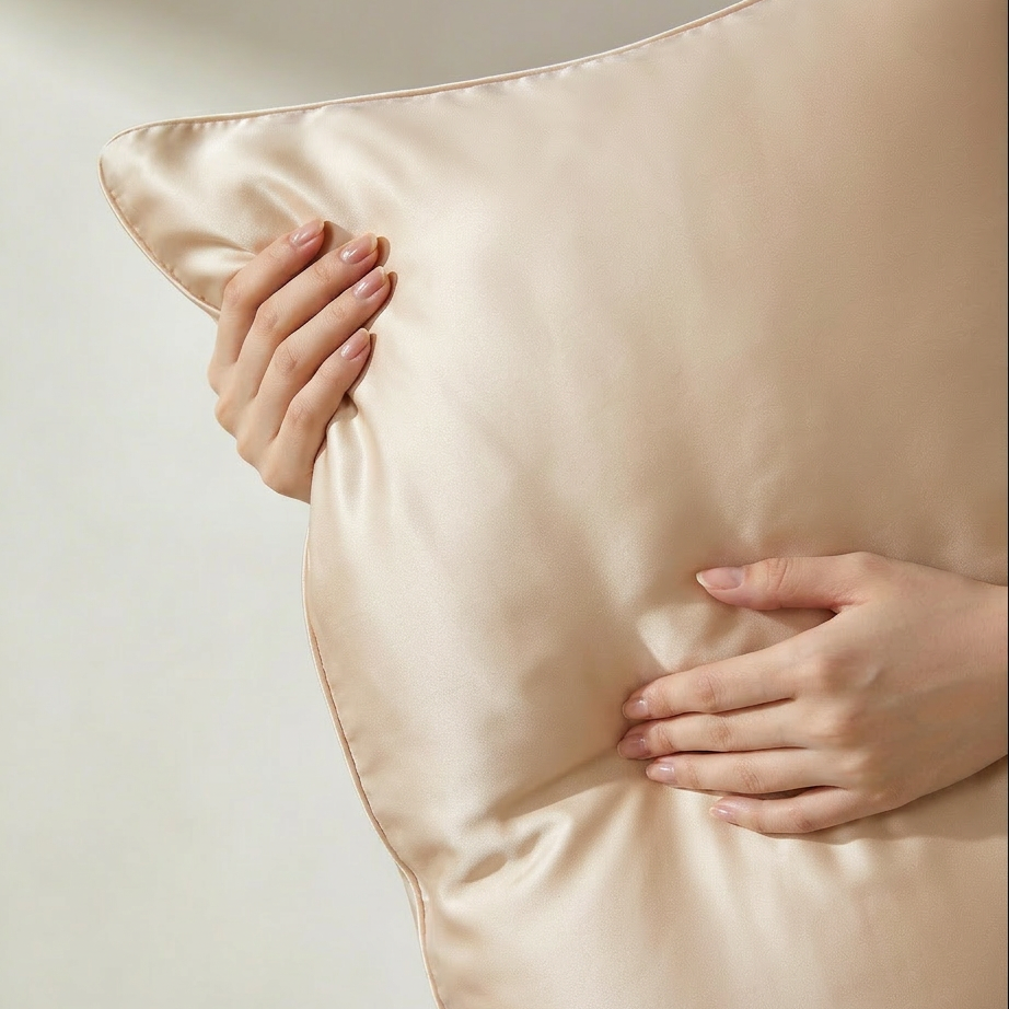 deux mains tenant une taie en soie  Image