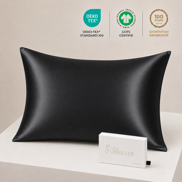 Taie d'oreiller en soie 22 Momme Noir - Grade 6A OEKO-TEX