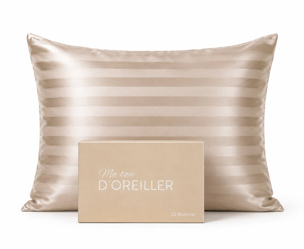 Taie d'oreiller en soie rayée 100% soie de mûrier