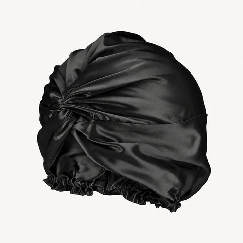 Bonnet de nuit en soie de mûrier 100% Noir