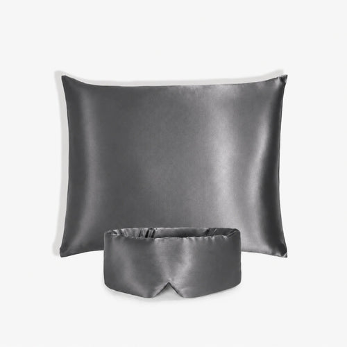 Pack Sommeil Profond - Taie en 100% soie et masque de nuit en bandeau Gris Anthracite