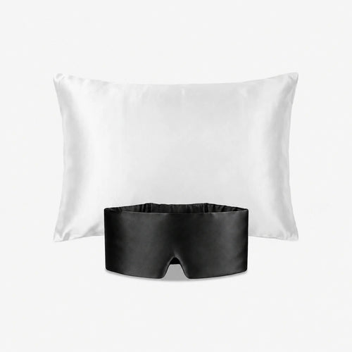 Pack Sommeil Profond - Taie en 100% soie et masque de nuit en bandeau Taie Blanc & Masque Noir