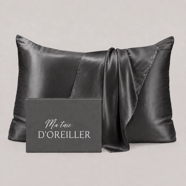 Taie d'oreiller en soie 22 Momme Gris Anthracite - Grade 6A OEKO-TEX