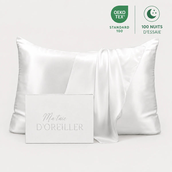 Taie d'oreiller 100% soie de murier 22 Momme Blanc en soie de mûrier