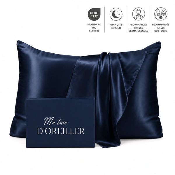 Taie d'oreiller en soie 22 Momme Midnight Blue - Grade 6A OEKO-TEX