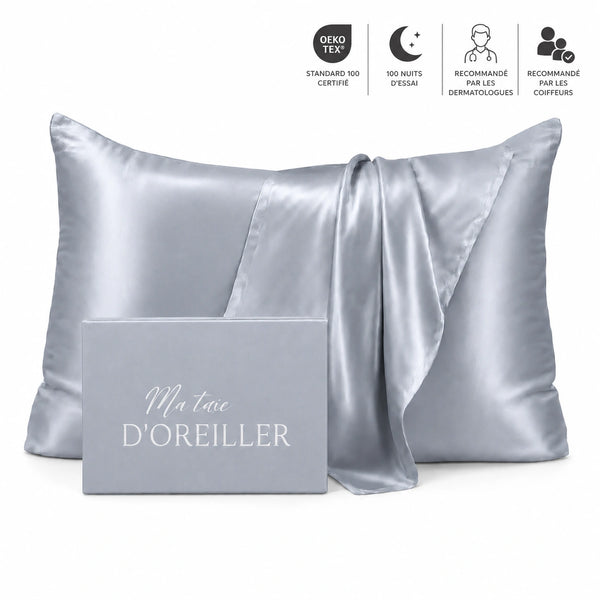 Taie d'oreiller en soie 22 Momme Bluish Grey - Grade 6A OEKO-TEX