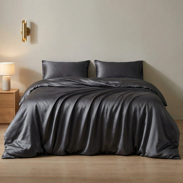 Housse de couette en soie de mûrier Gris anthracite - Grade 6A OEKO-TEX