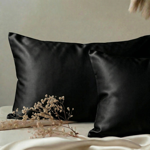 Taie d'oreiller en soie de mûrier 30 Momme Noir en soie de mûrier 65x65