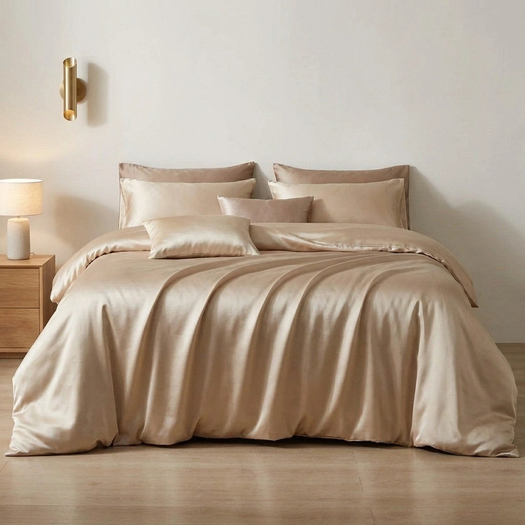 parure de lit beige champagne 30 momme soie