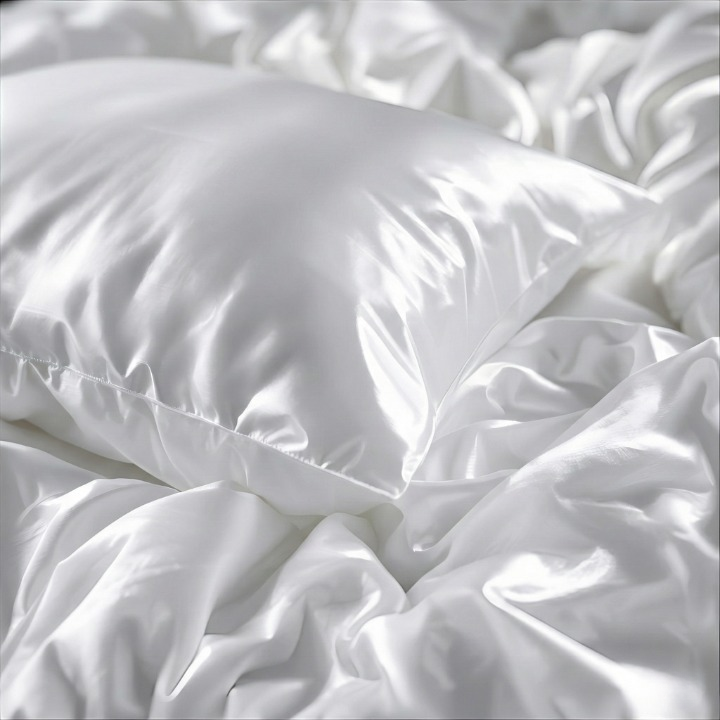 Taie d'oreiller blanc 22  momme posé sur drap blanc en soie 