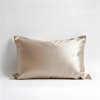 Taie d'oreiller en soie taupe clair sur fond blanc 