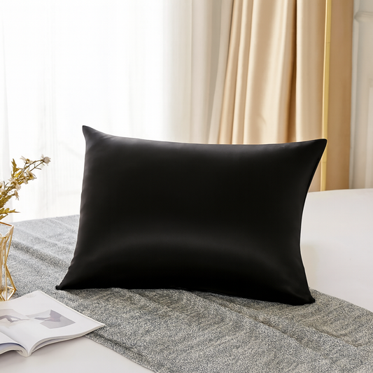 Taie d’oreiller en soie noire – housse de luxe douce, lisse et brillante pour un confort optimal et la protection des cheveux et de la peau