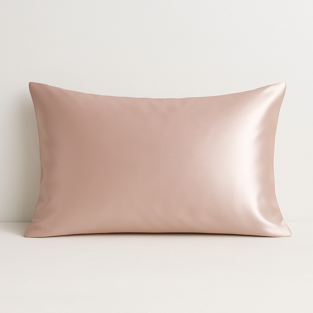 taie en satin de soie sur fond blanc 