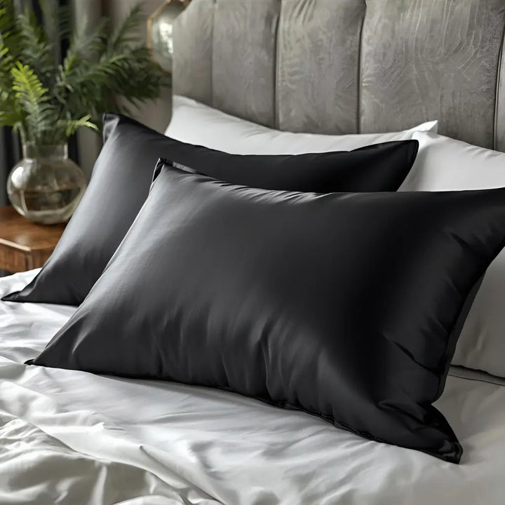 Taie d'oreiller en soie 30 Momme couleur noir luxueuse et élégante 