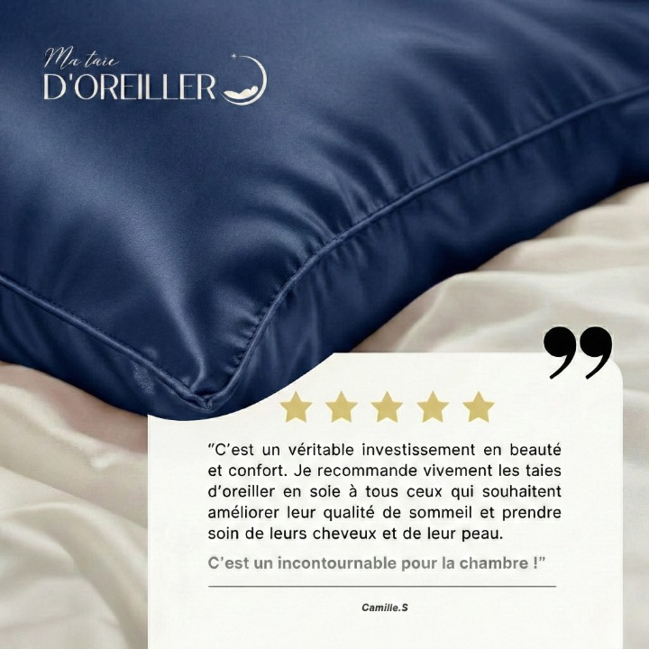 Taie d'oreiller en soie 22 Momme - Bleu marine - 100% Soie naturelle