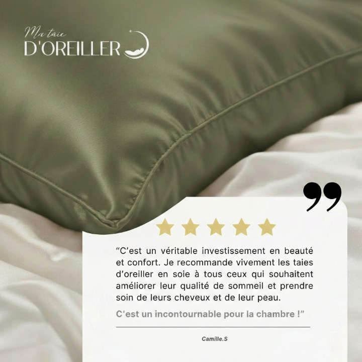 Taie d'oreiller en soie 22 Momme - Vert Kaki  - 100% Soie naturelle