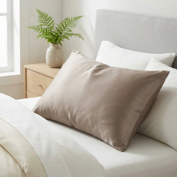 Taie d'oreiller en soie 19 Momme Taupe Naturel - Grade 6A OEKO-TEX