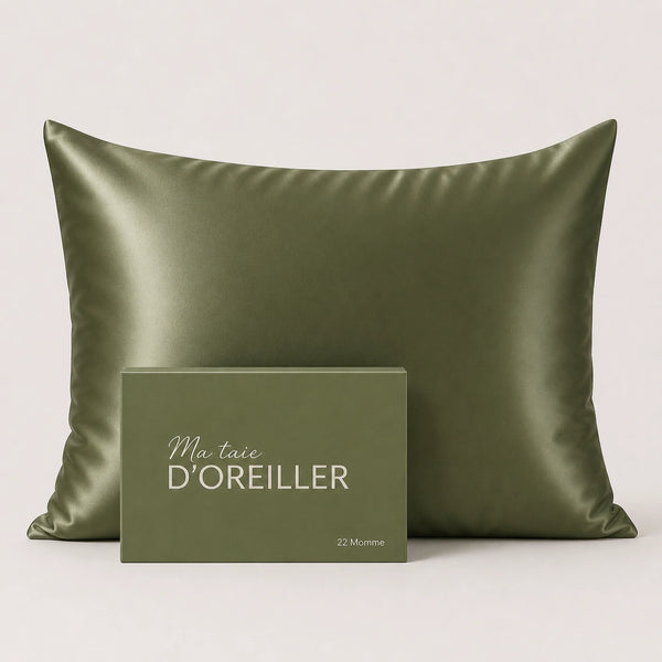 Taie d'oreiller en soie 22 Momme Vert - Grade 6A OEKO-TEX